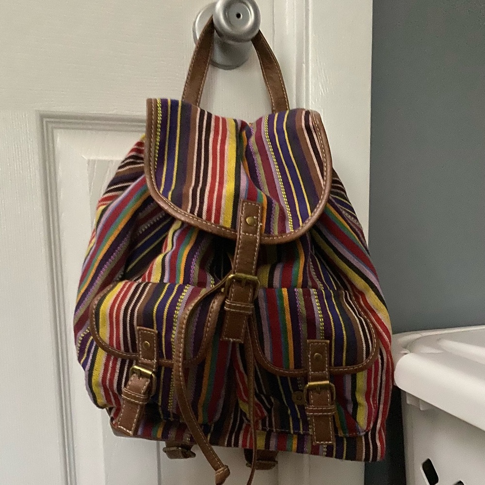 Striped drawstring backpack